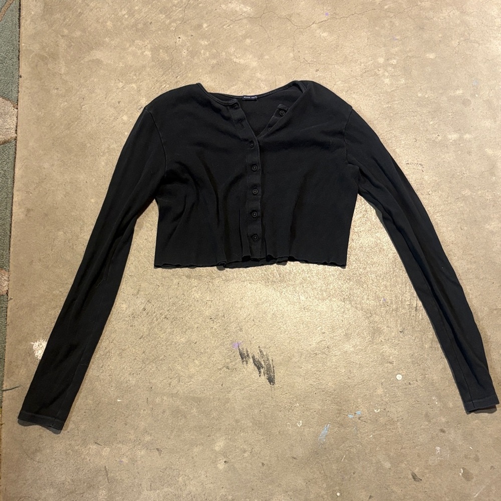 Brandy Melville Black Button Down Crop Top